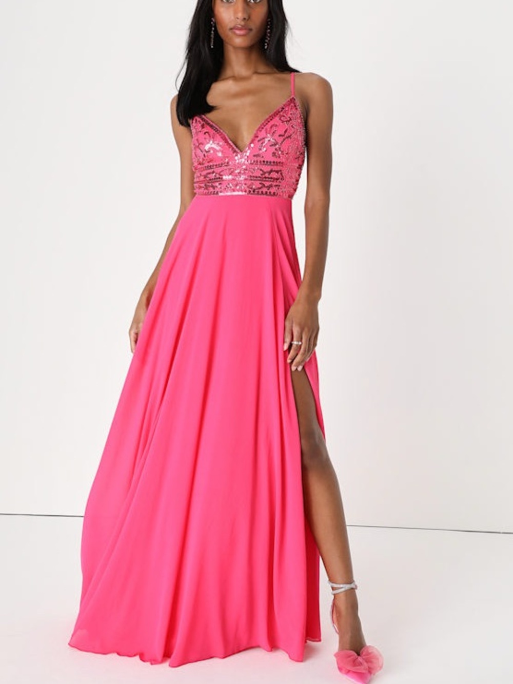 Lulus Glam Sweetheart Pink Sequin Beaded Sleeveless Maxi Dress